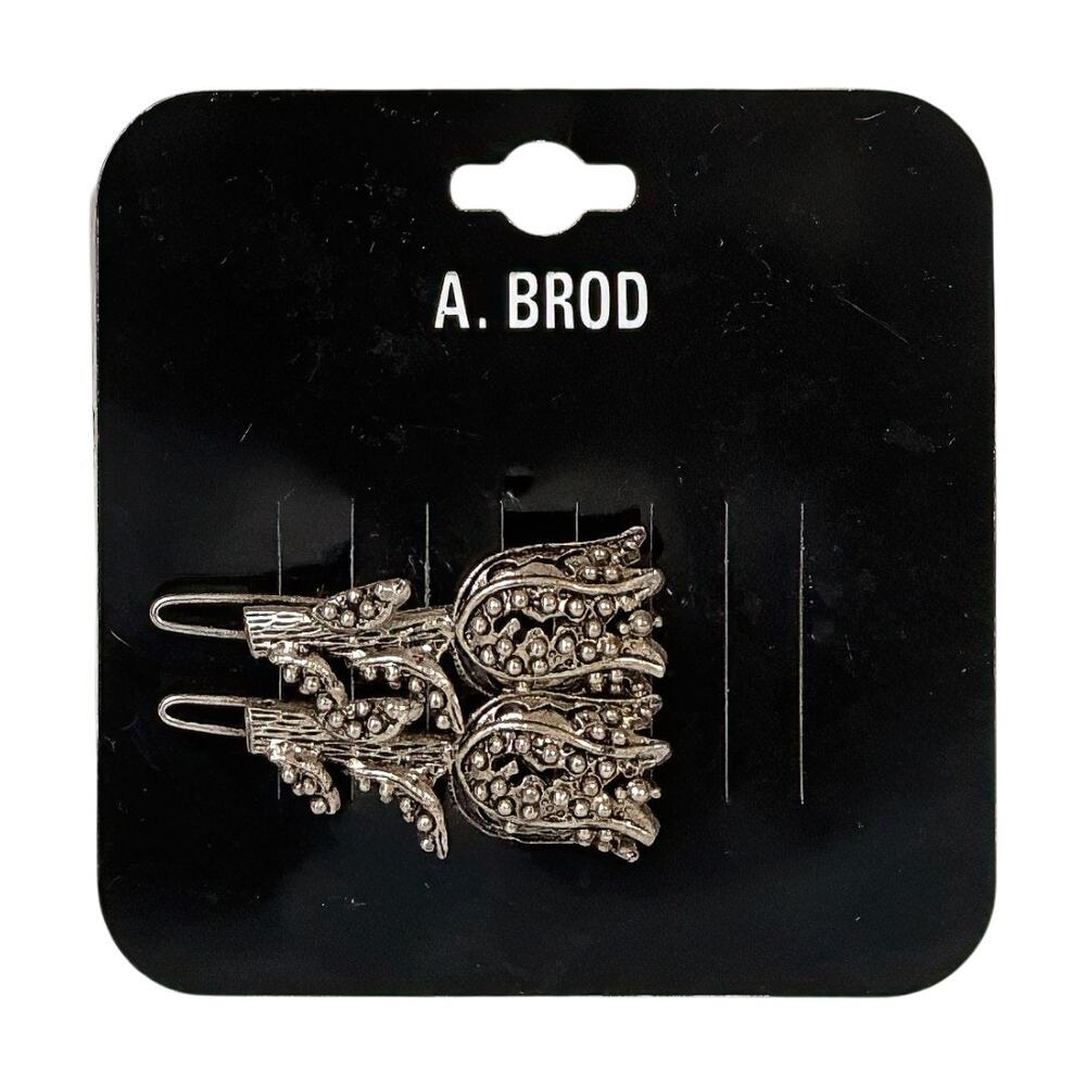 A. Brod Tulip Floral Barrettes Silver Tone Vintage Hair Clips